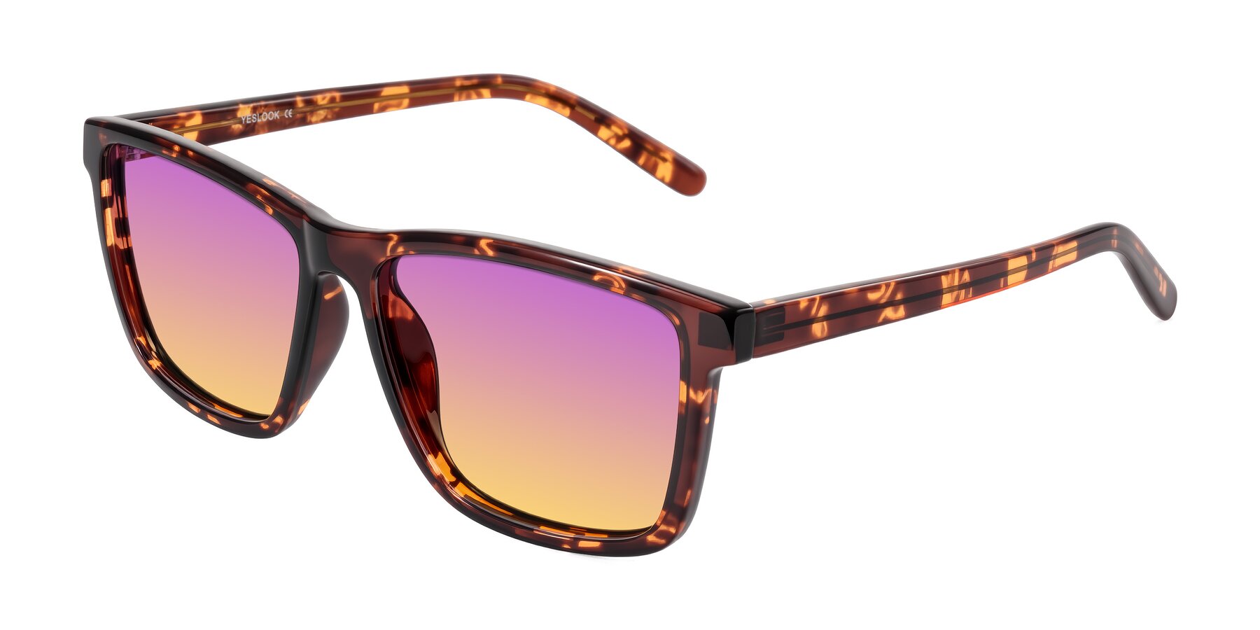 Angle of Sheldon in Tortoise with Purple / Yellow Gradient Lenses