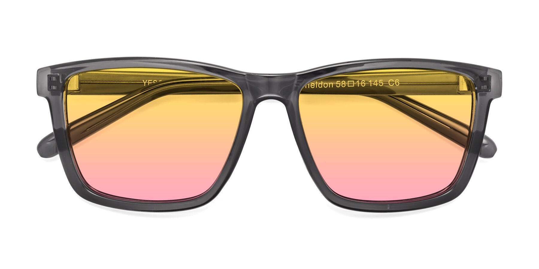 Folded Front of Sheldon in Transparent Gray with Yellow / Pink Gradient Lenses