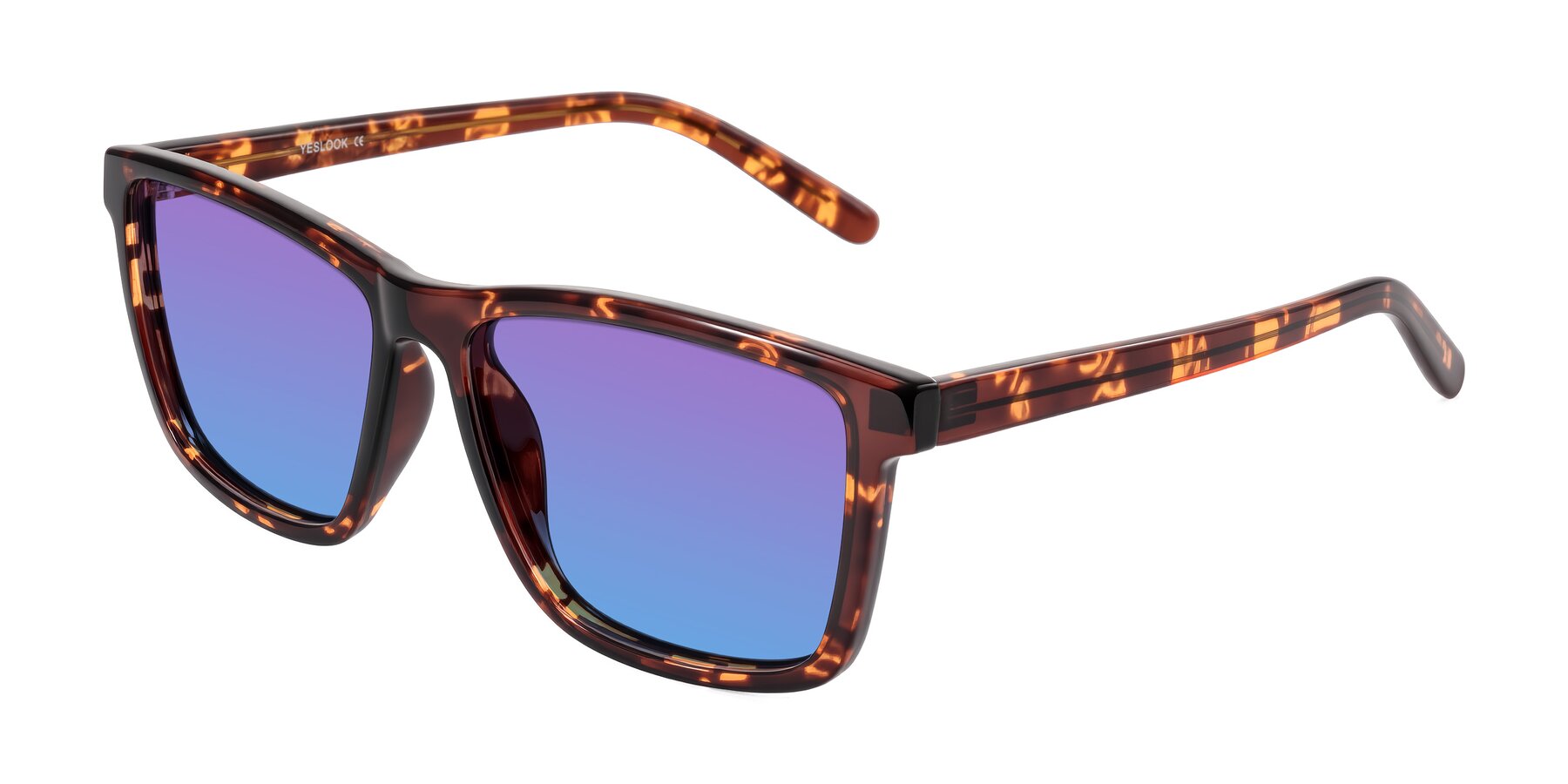Angle of Sheldon in Tortoise with Purple / Blue Gradient Lenses