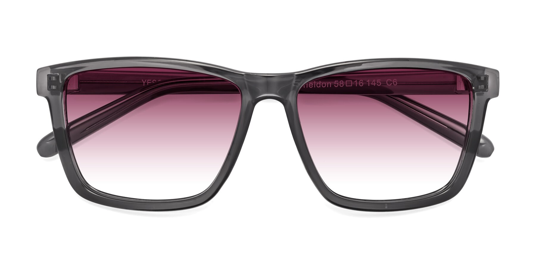 Folded Front of Sheldon in Transparent Gray with Wine Gradient Lenses