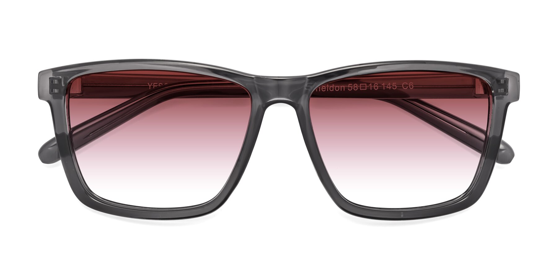 Folded Front of Sheldon in Transparent Gray with Garnet Gradient Lenses