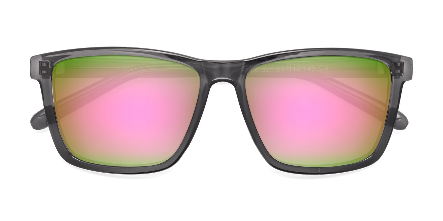 Folded Front of Sheldon in Transparent Gray with Pink Mirrored Lenses