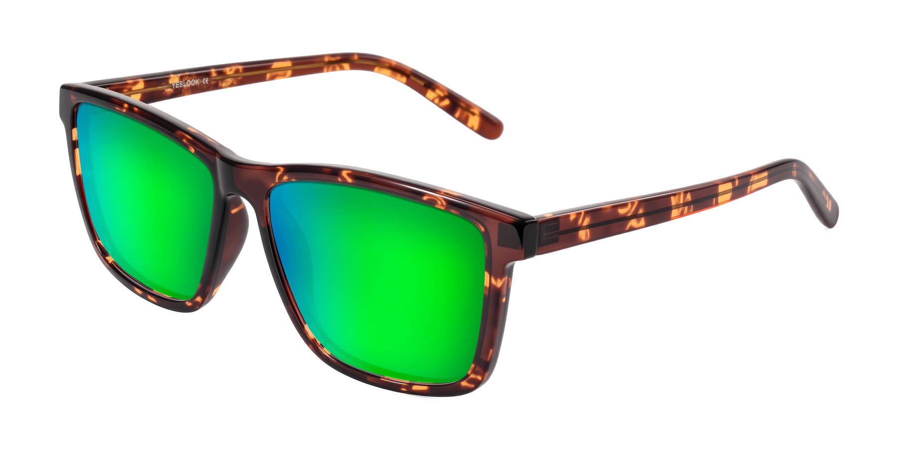 Angle of Sheldon in Tortoise with Green Mirrored Lenses