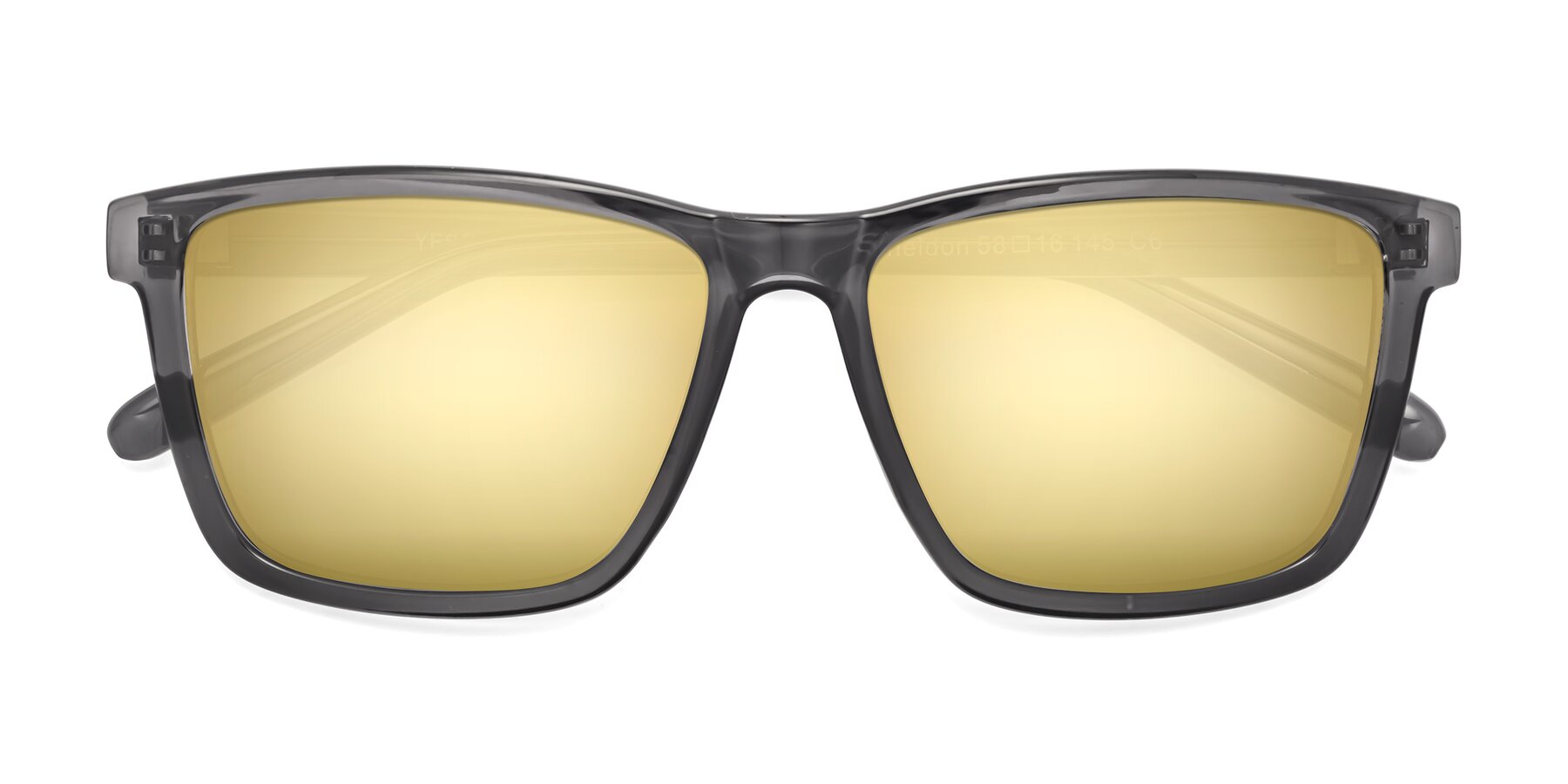 Folded Front of Sheldon in Transparent Gray with Gold Mirrored Lenses