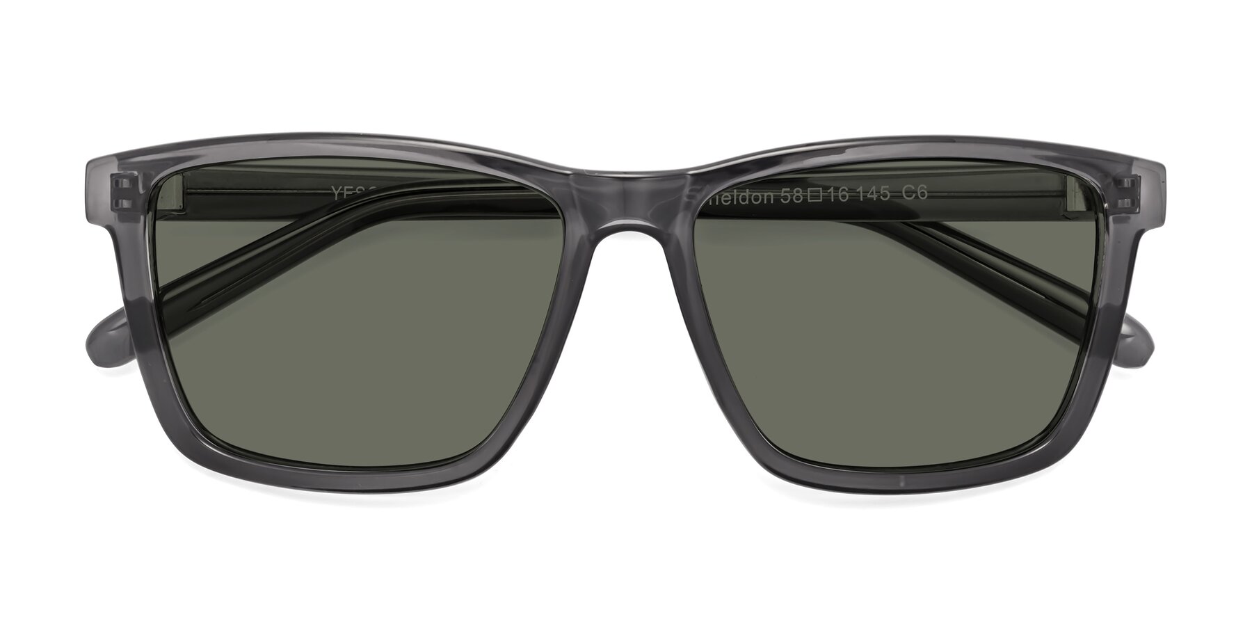 Folded Front of Sheldon in Transparent Gray with Gray Polarized Lenses