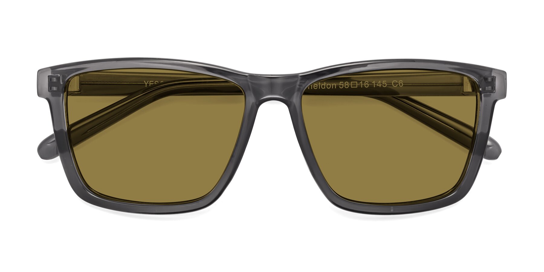 Folded Front of Sheldon in Transparent Gray with Brown Polarized Lenses