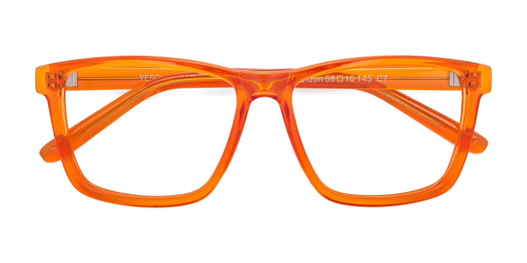 Folded Front of Sheldon in Orange with Clear Eyeglass Lenses