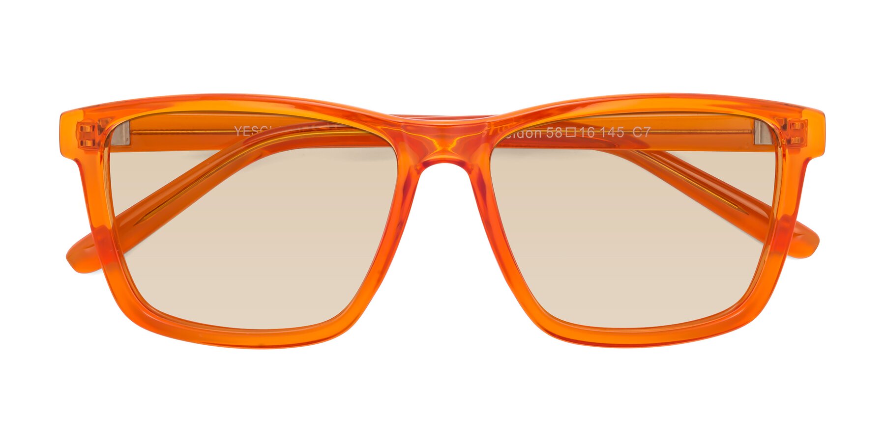 Folded Front of Sheldon in Orange with Light Brown Tinted Lenses