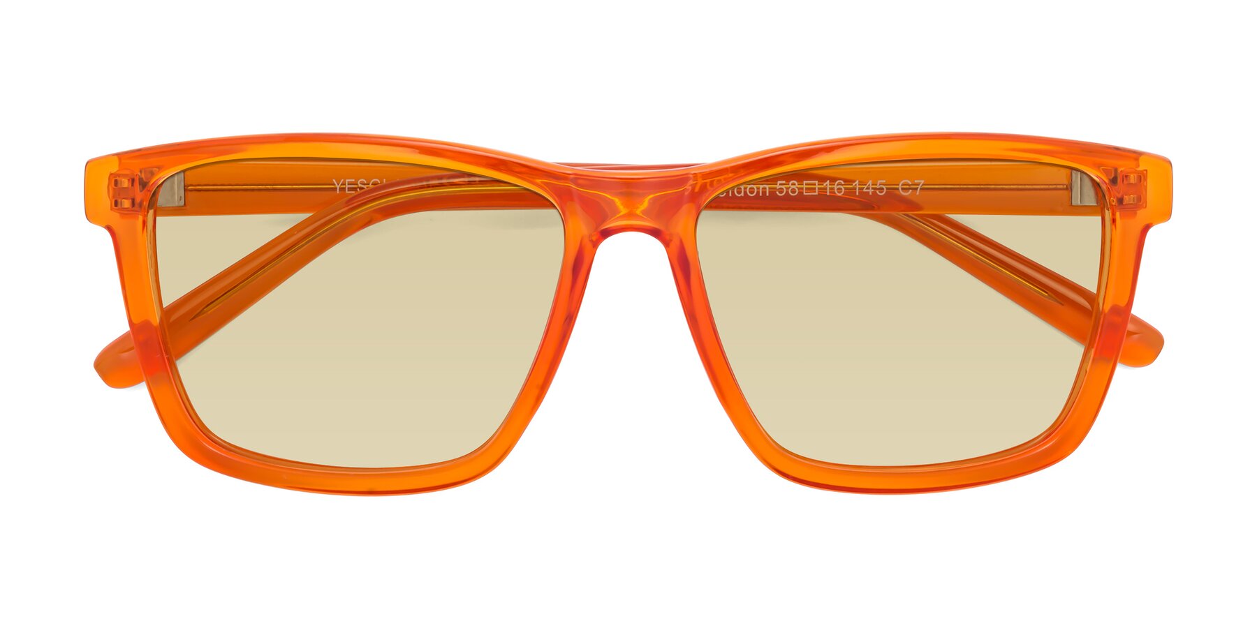 Folded Front of Sheldon in Orange with Light Champagne Tinted Lenses