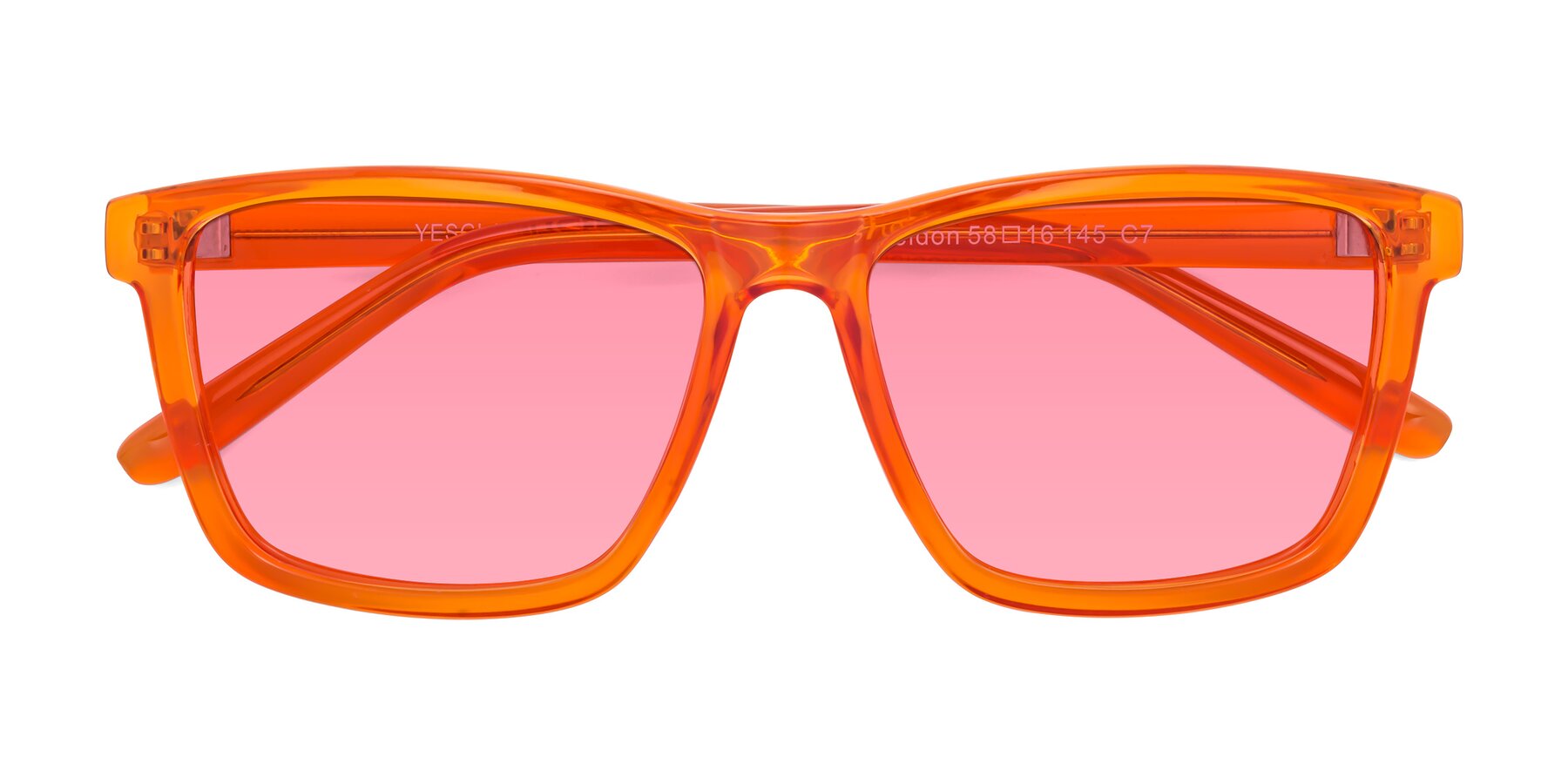Folded Front of Sheldon in Orange with Pink Tinted Lenses