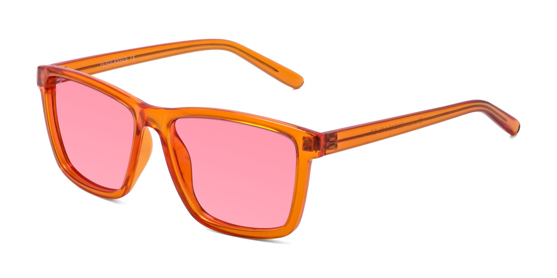 Angle of Sheldon in Orange with Pink Tinted Lenses