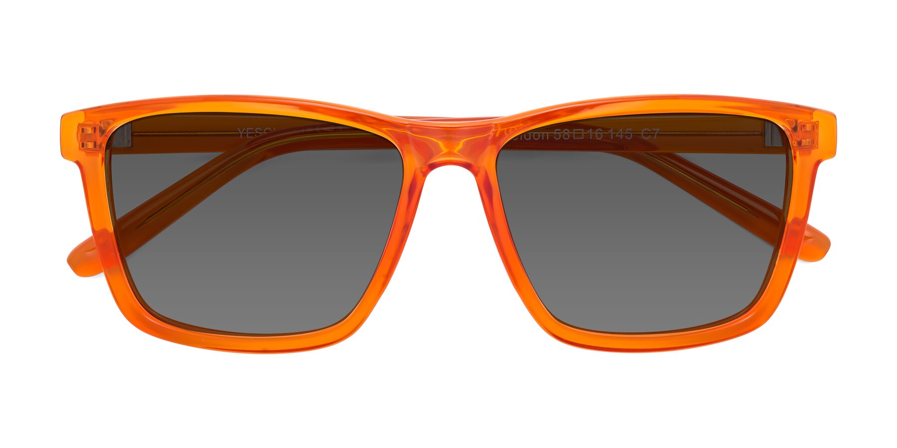 Folded Front of Sheldon in Orange with Medium Gray Tinted Lenses