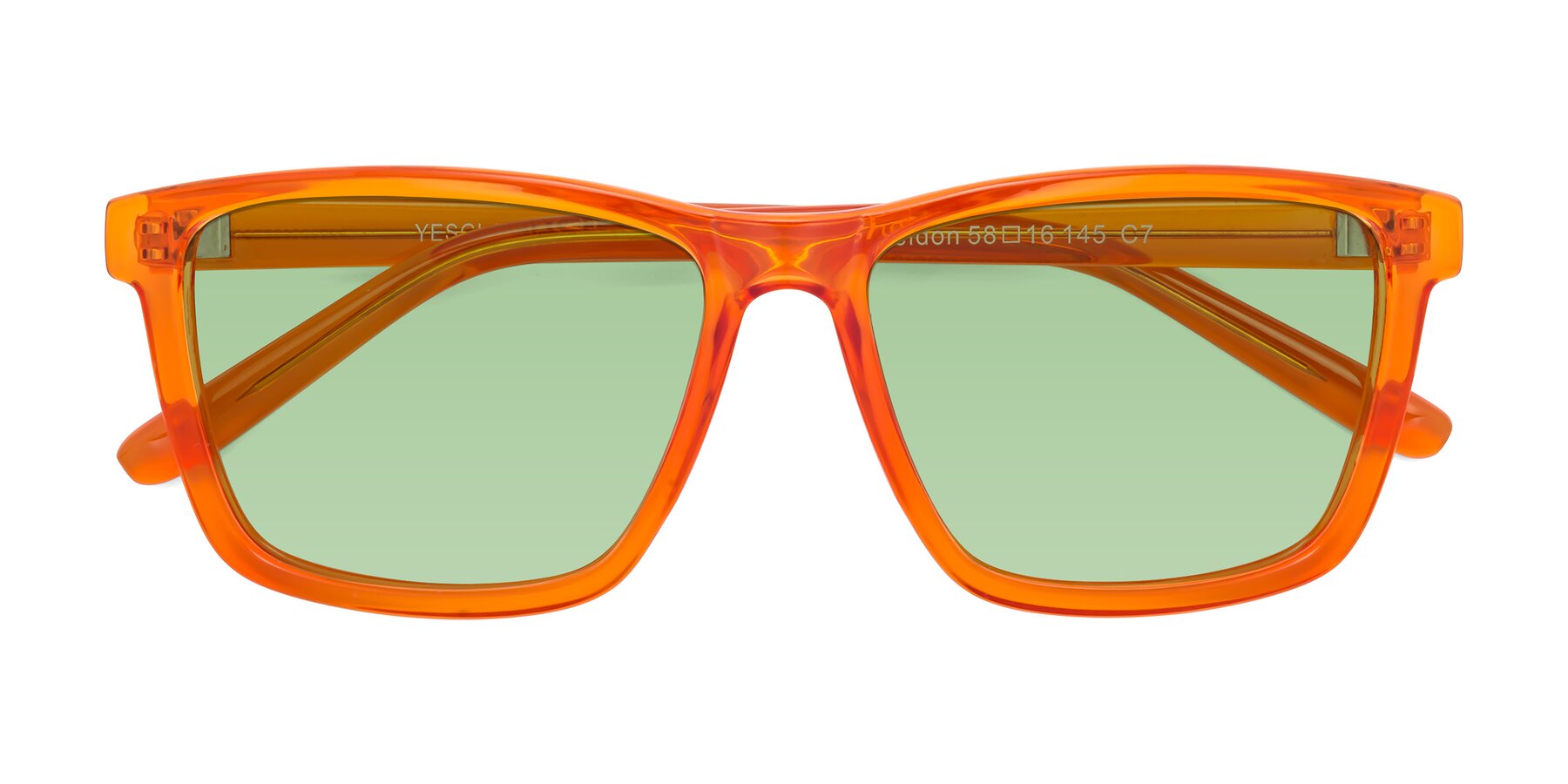 Folded Front of Sheldon in Orange with Medium Green Tinted Lenses