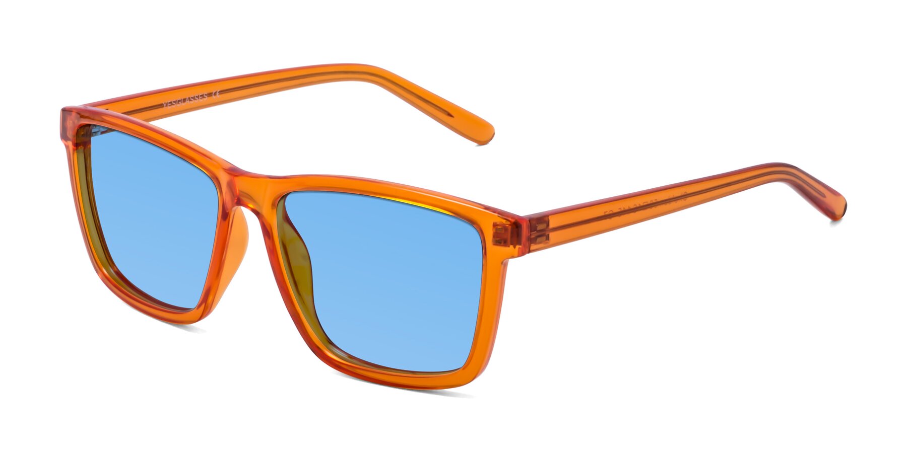 Angle of Sheldon in Orange with Medium Blue Tinted Lenses