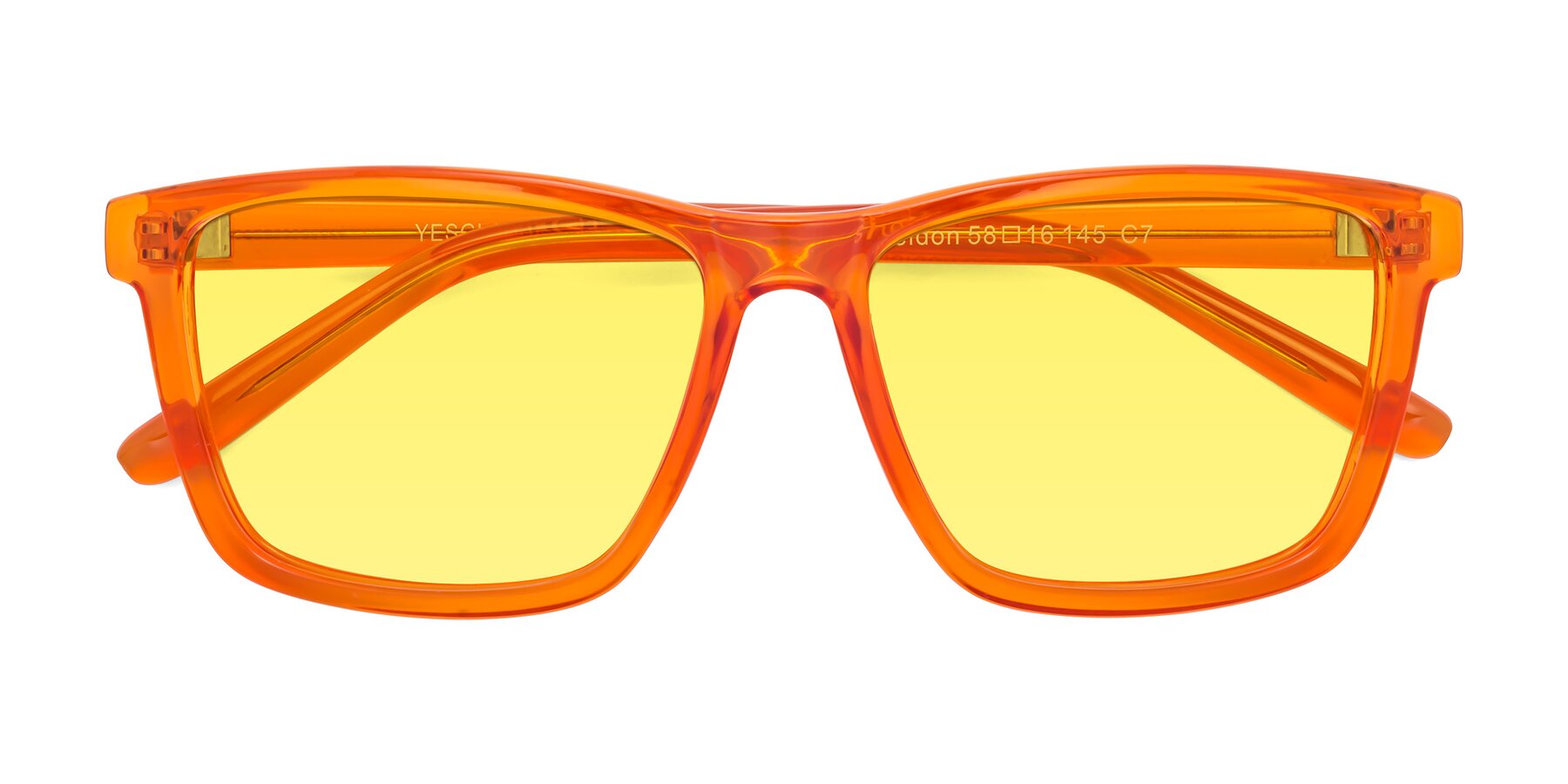 Folded Front of Sheldon in Orange with Medium Yellow Tinted Lenses
