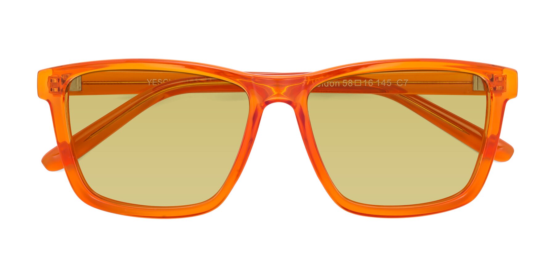 Folded Front of Sheldon in Orange with Medium Champagne Tinted Lenses