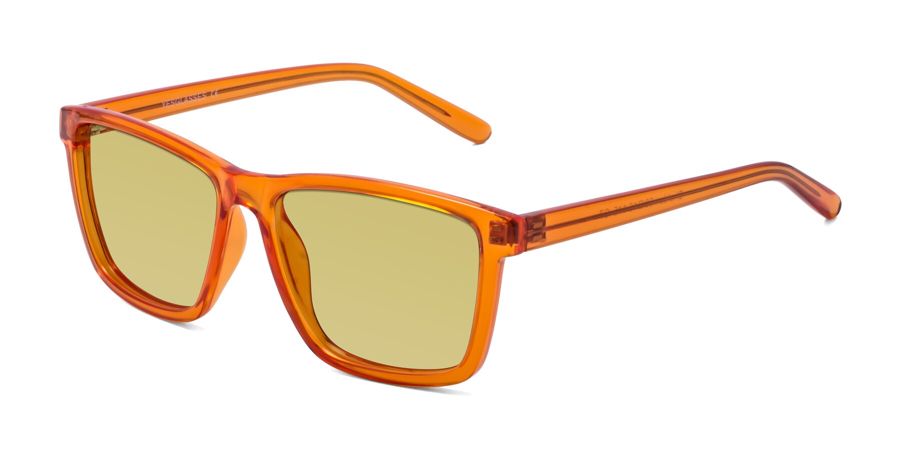Angle of Sheldon in Orange with Medium Champagne Tinted Lenses