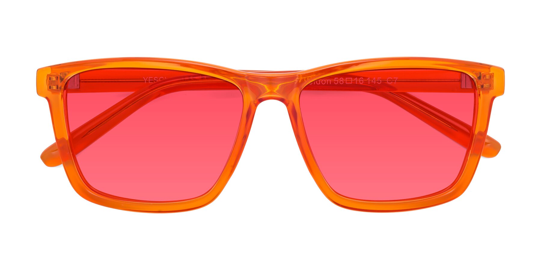 Folded Front of Sheldon in Orange with Red Tinted Lenses