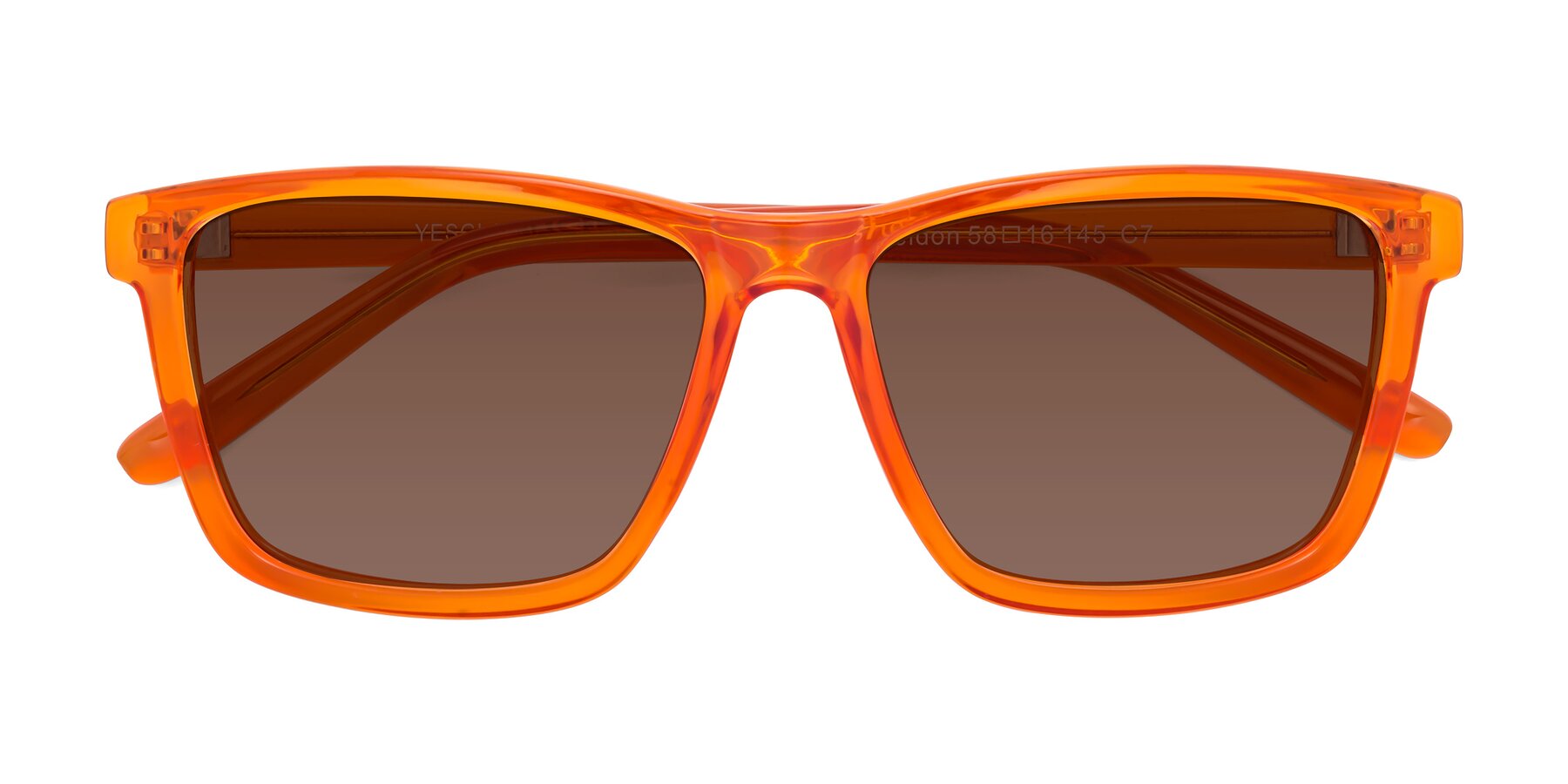 Folded Front of Sheldon in Orange with Brown Tinted Lenses