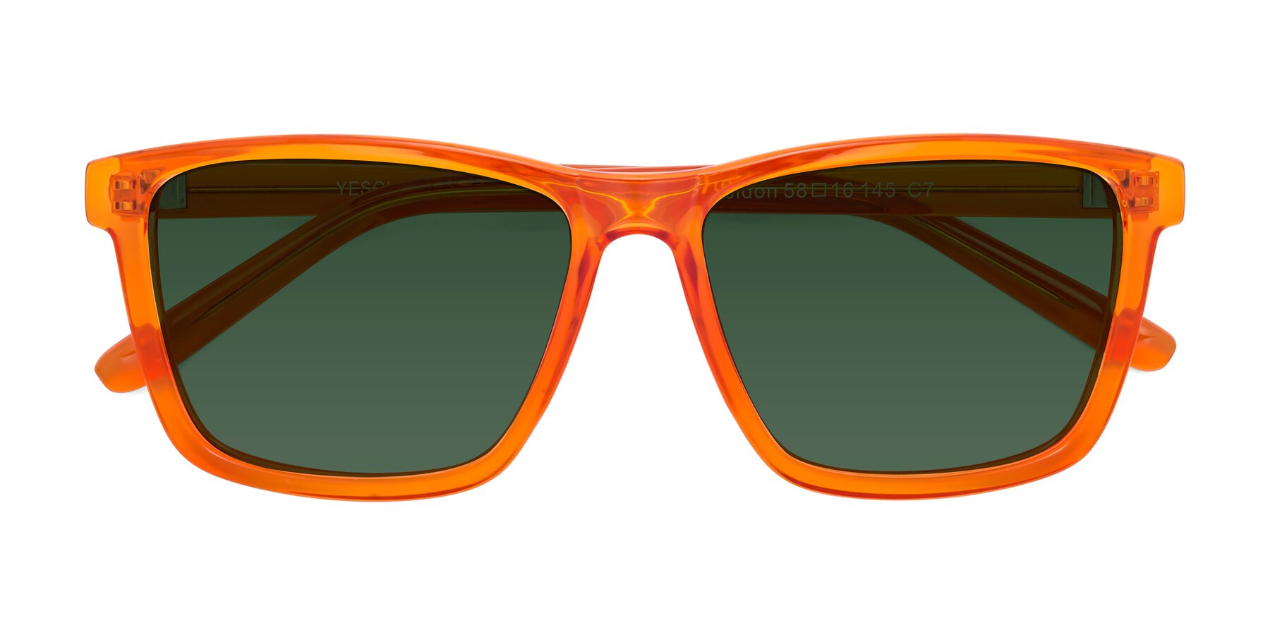 Folded Front of Sheldon in Orange with Green Tinted Lenses