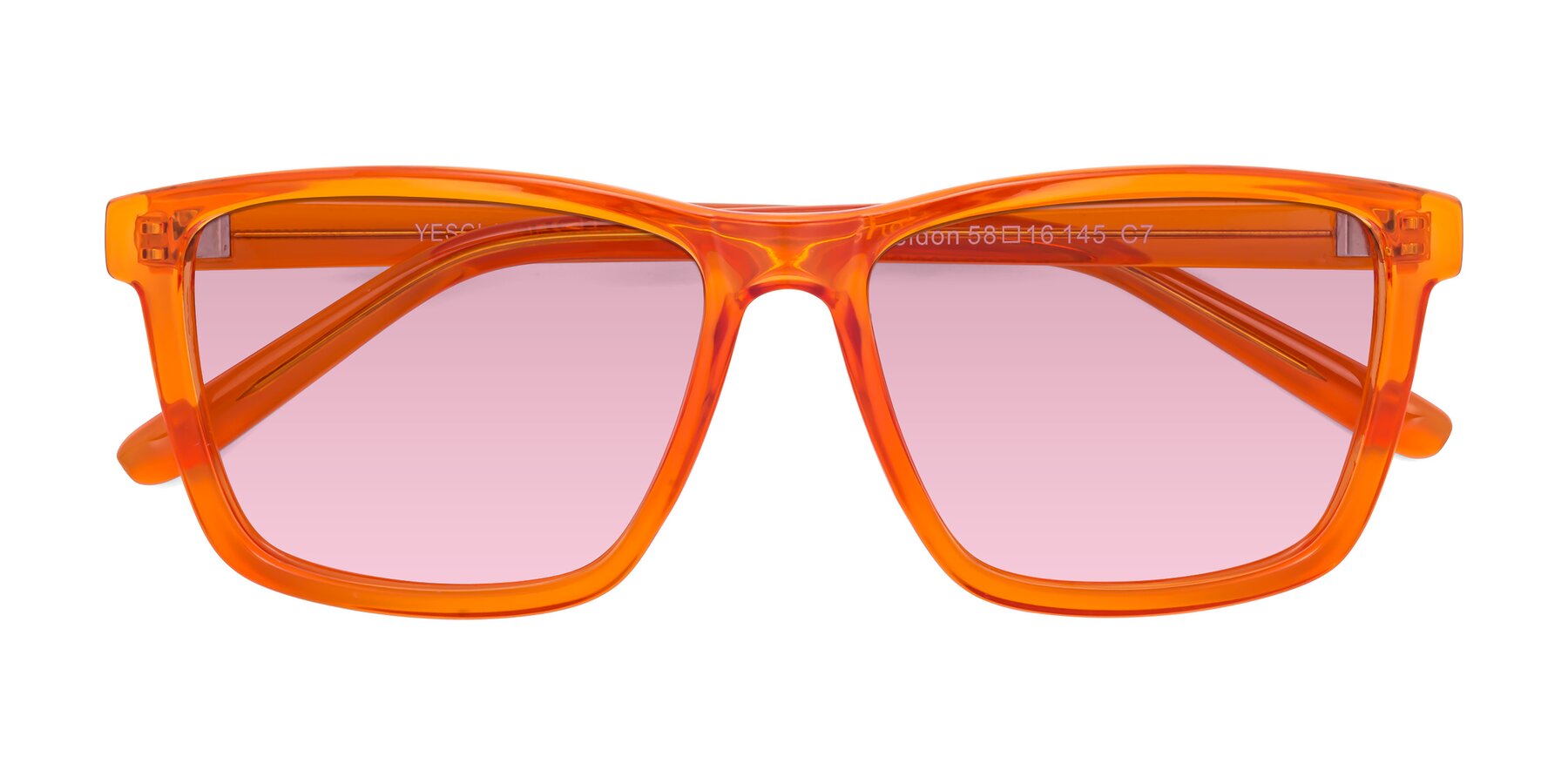 Folded Front of Sheldon in Orange with Light Wine Tinted Lenses