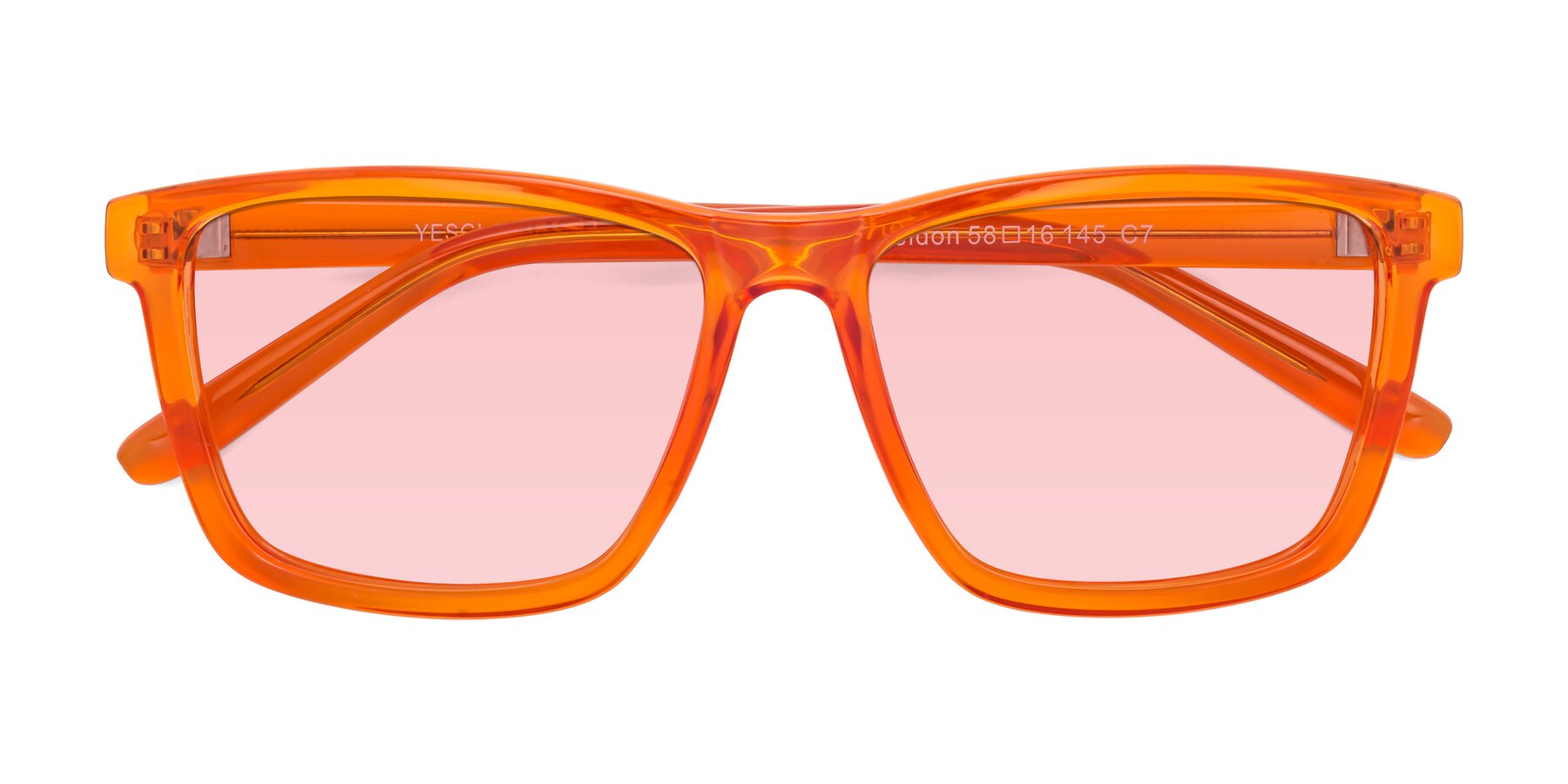 Folded Front of Sheldon in Orange with Light Garnet Tinted Lenses