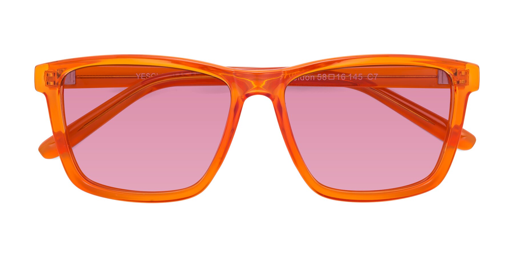 Folded Front of Sheldon in Orange with Medium Wine Tinted Lenses