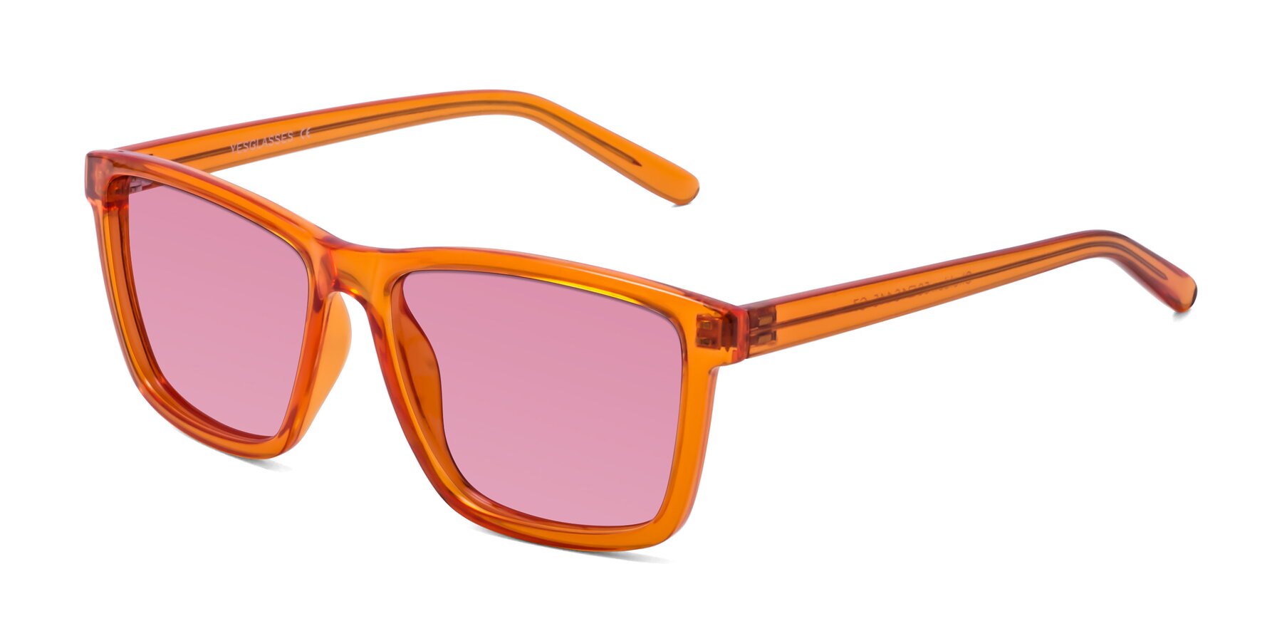 Angle of Sheldon in Orange with Medium Wine Tinted Lenses