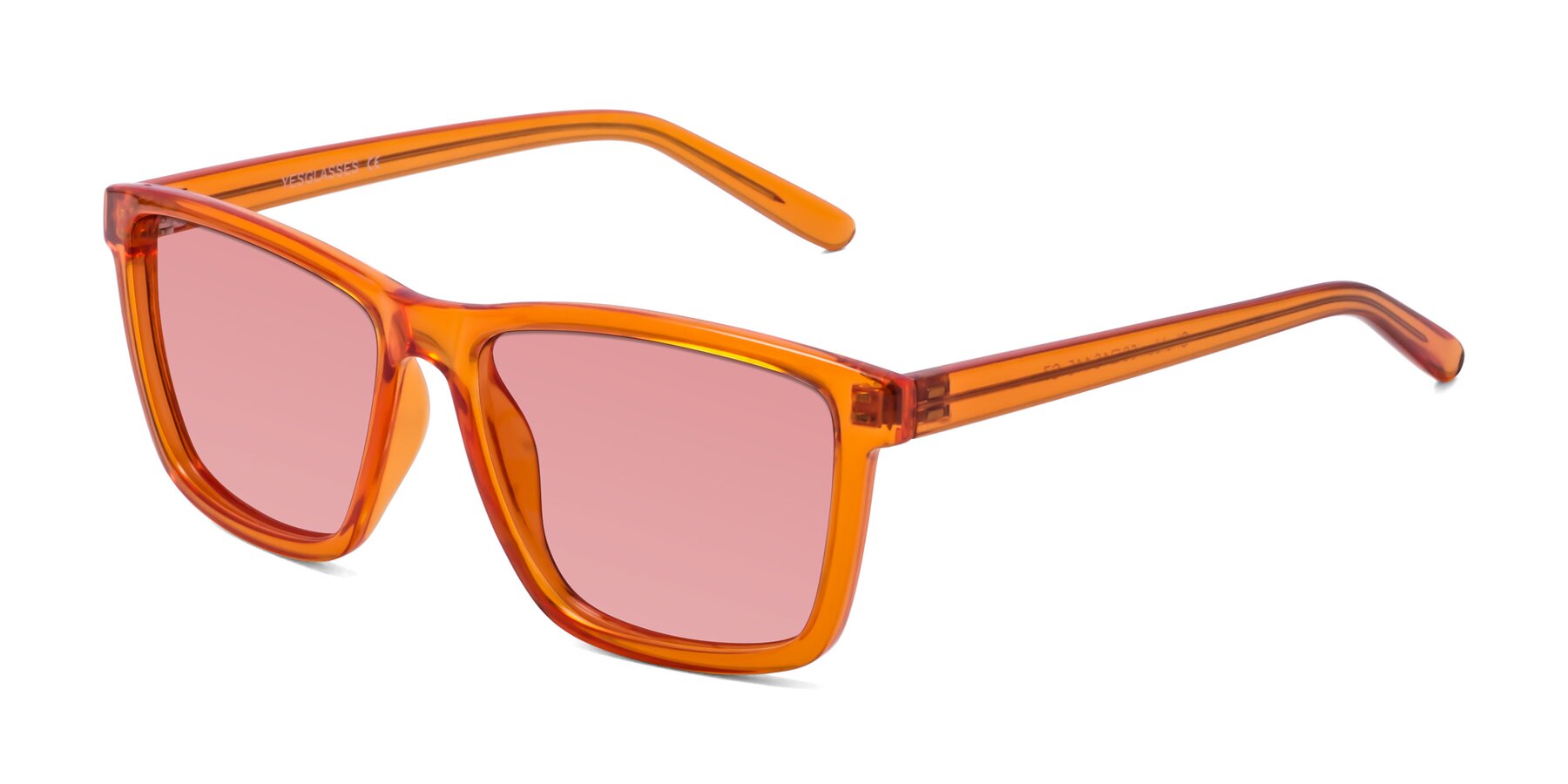 Angle of Sheldon in Orange with Medium Garnet Tinted Lenses