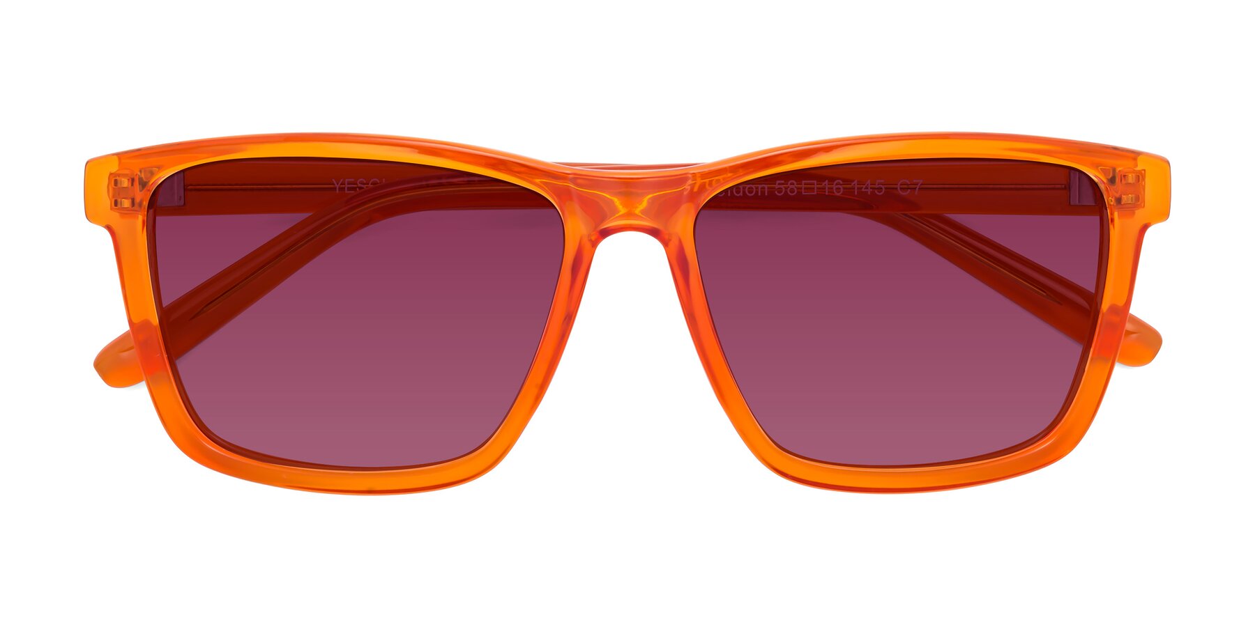 Folded Front of Sheldon in Orange with Wine Tinted Lenses