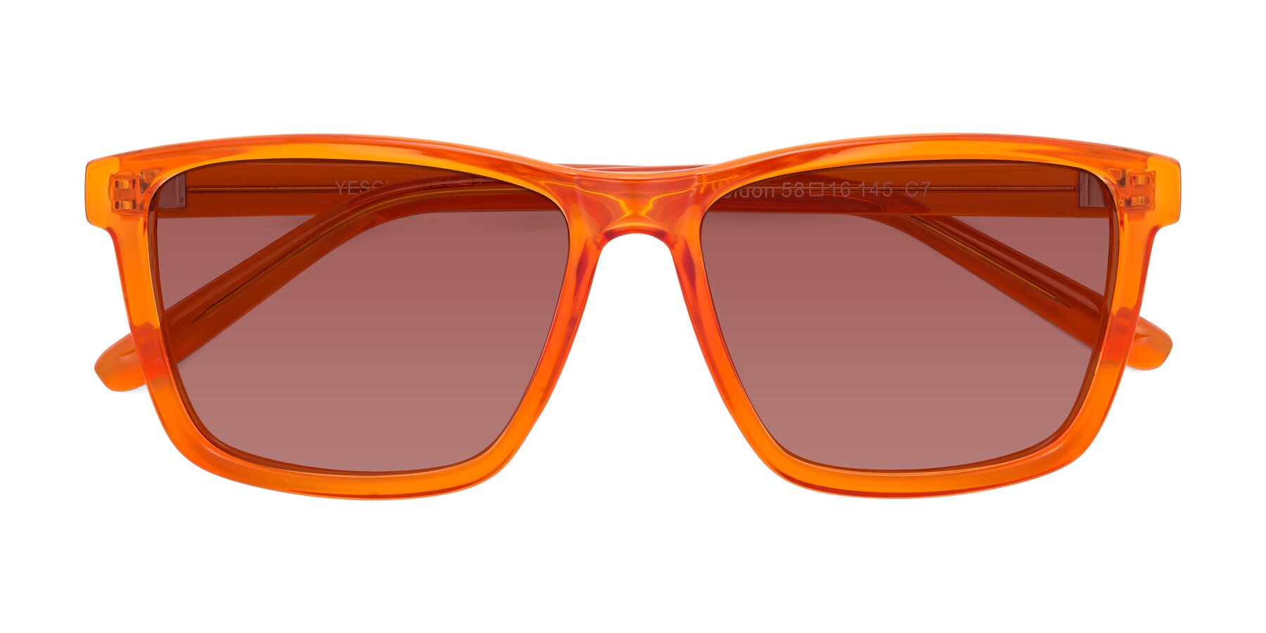 Folded Front of Sheldon in Orange with Garnet Tinted Lenses