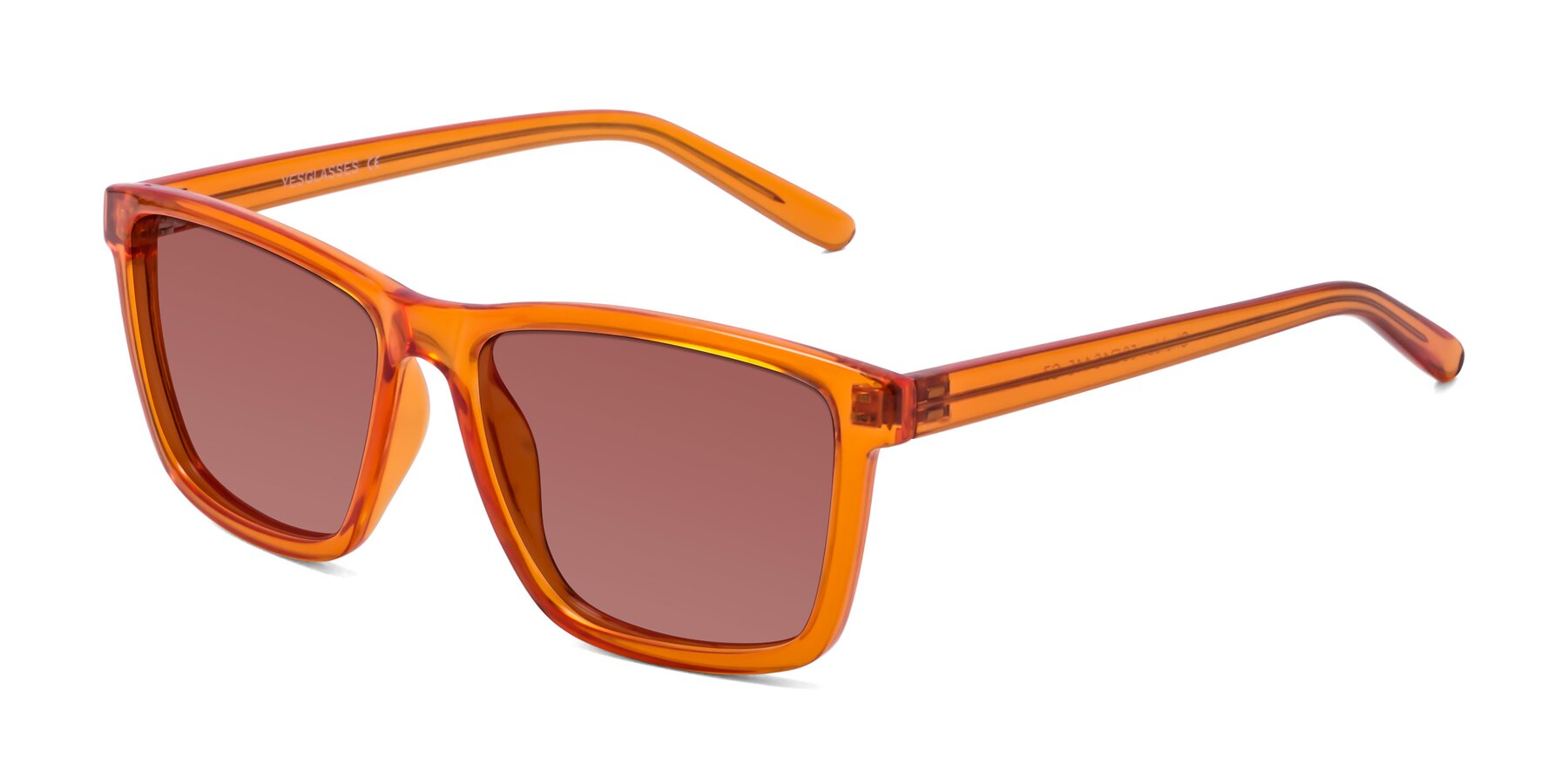 Angle of Sheldon in Orange with Garnet Tinted Lenses