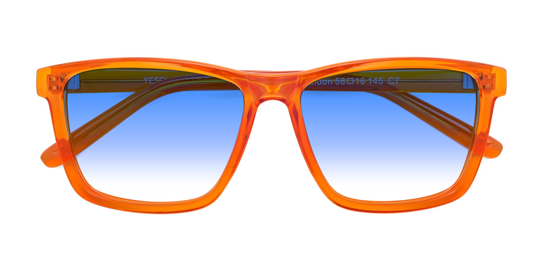 Folded Front of Sheldon in Orange with Blue Gradient Lenses
