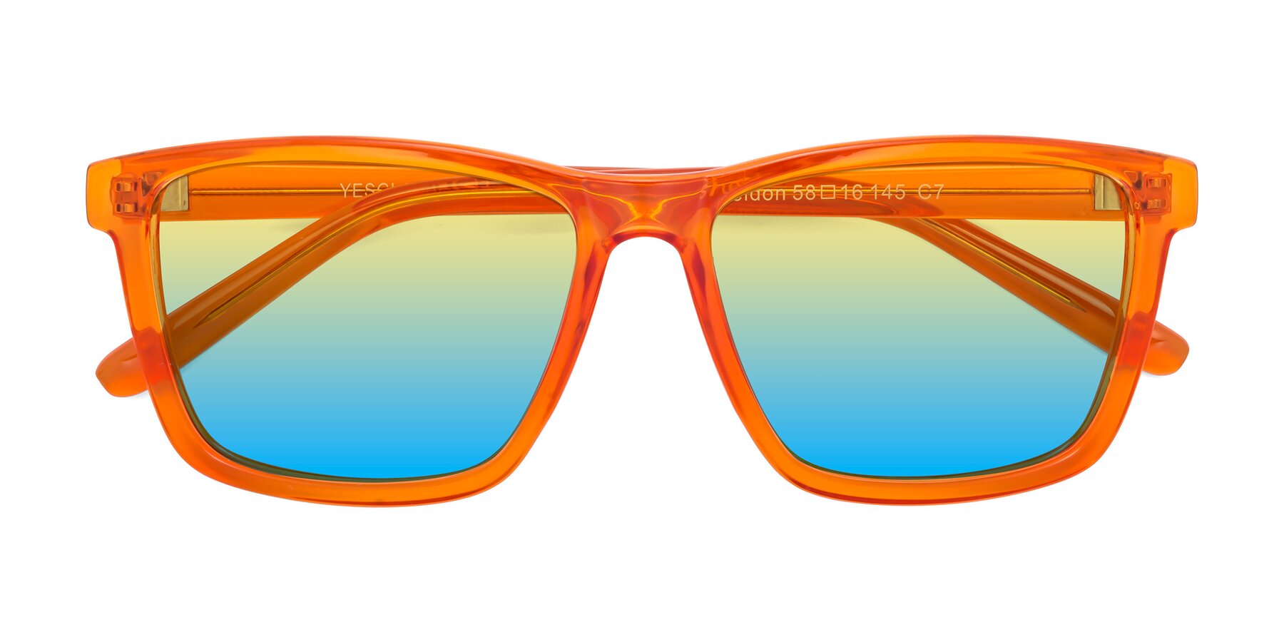 Folded Front of Sheldon in Orange with Yellow / Blue Gradient Lenses