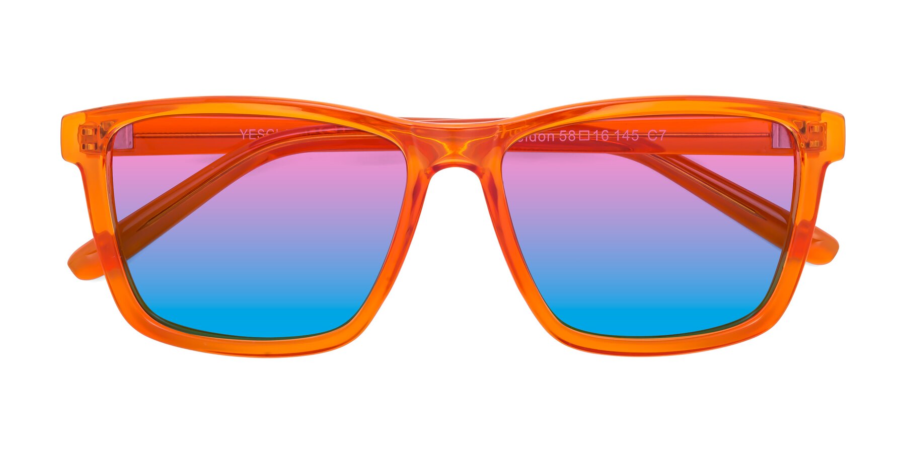 Folded Front of Sheldon in Orange with Pink / Blue Gradient Lenses