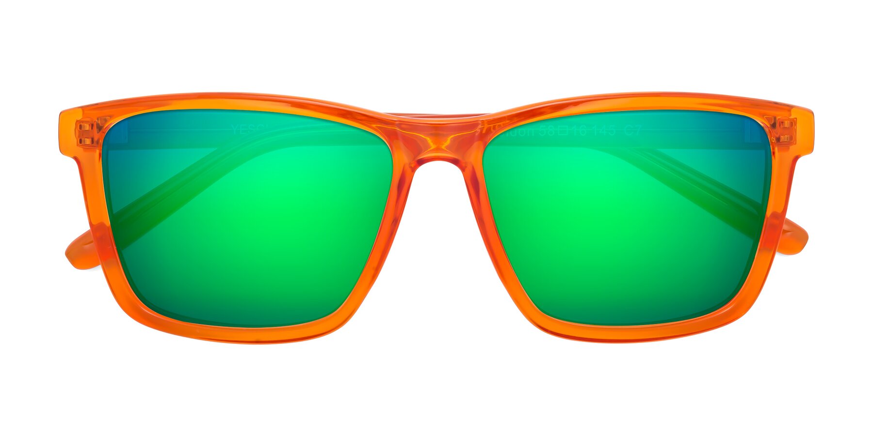 Folded Front of Sheldon in Orange with Green Mirrored Lenses