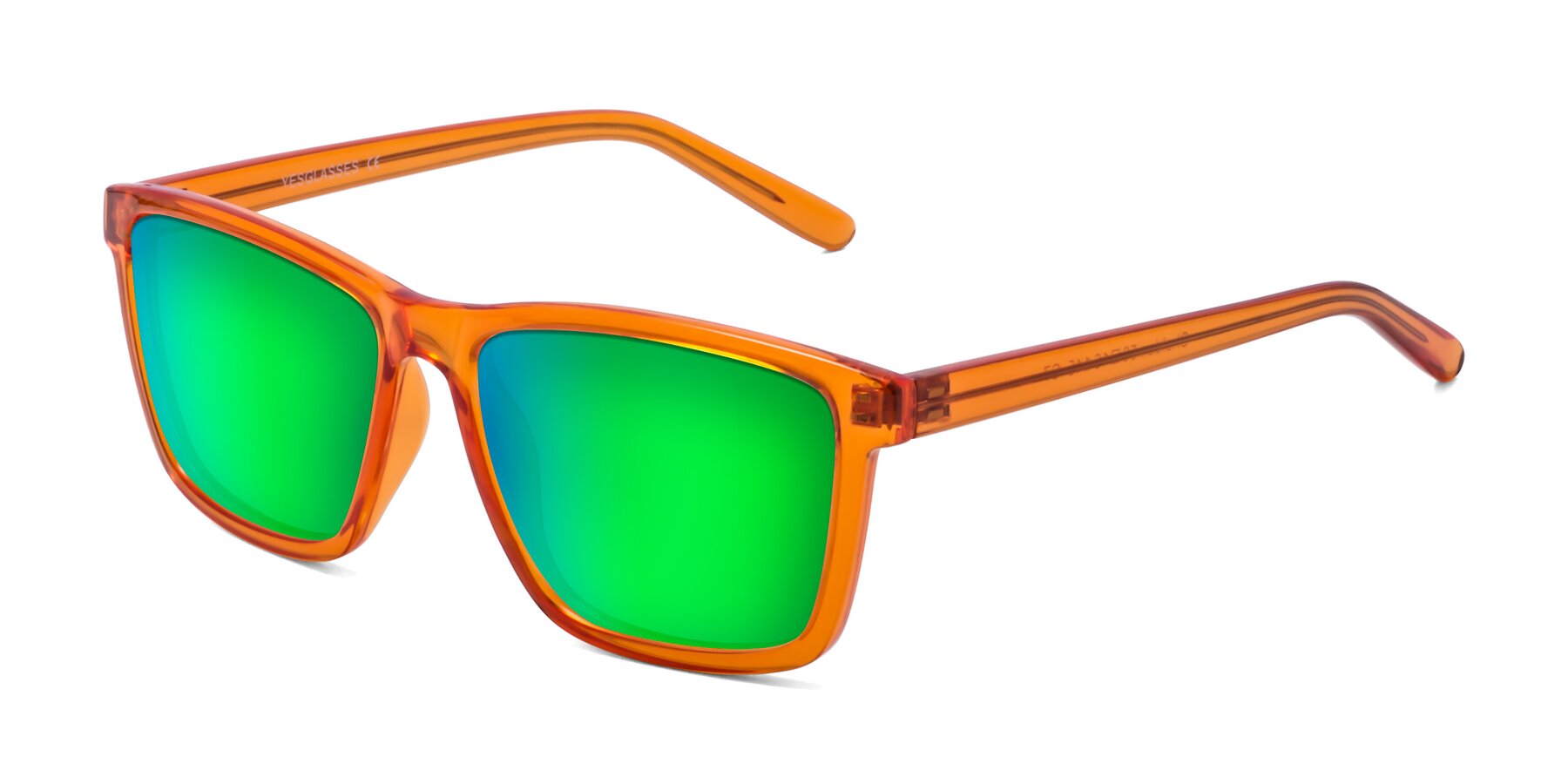 Angle of Sheldon in Orange with Green Mirrored Lenses
