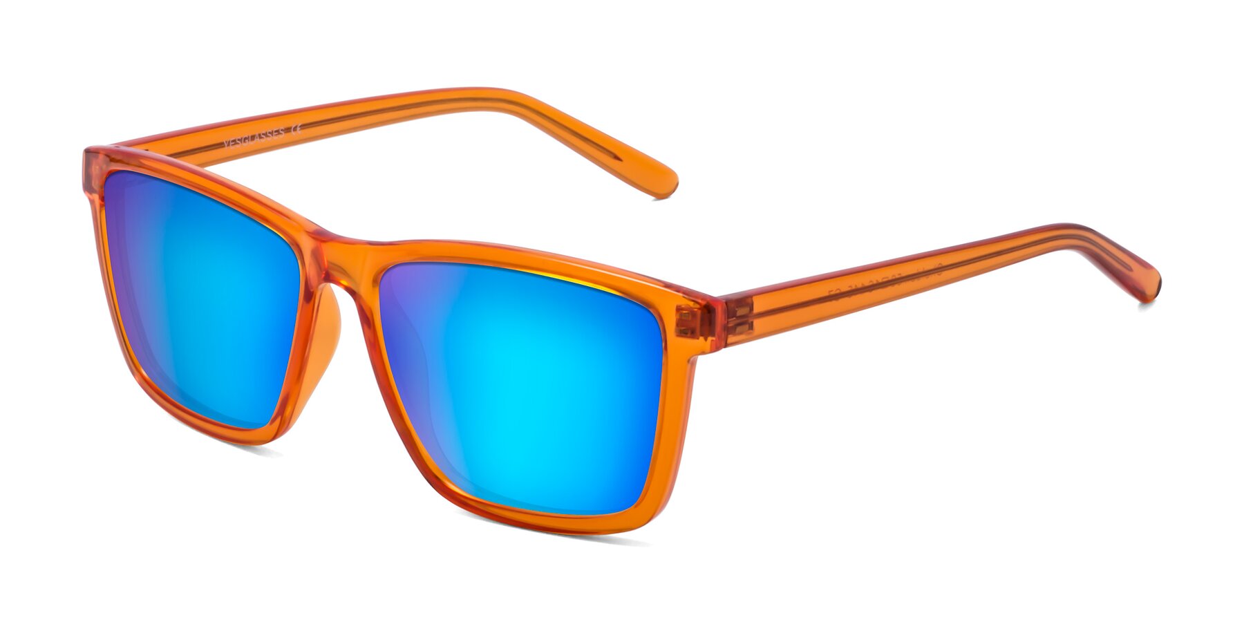 Angle of Sheldon in Orange with Blue Mirrored Lenses