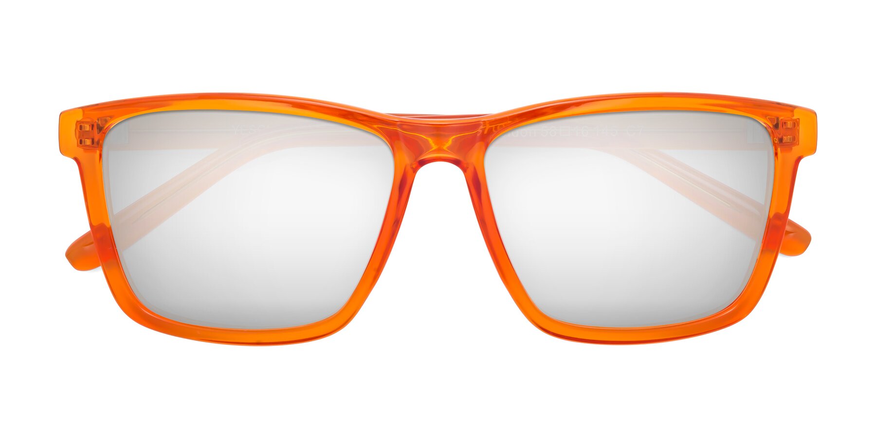 Folded Front of Sheldon in Orange with Silver Mirrored Lenses