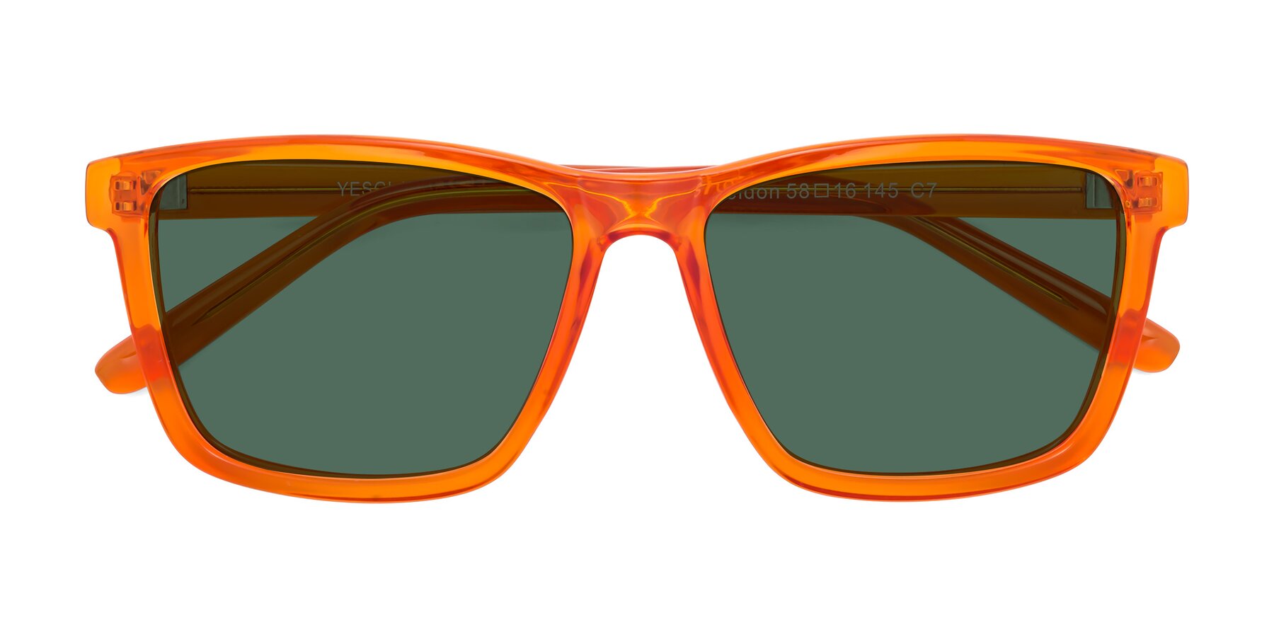 Folded Front of Sheldon in Orange with Green Polarized Lenses