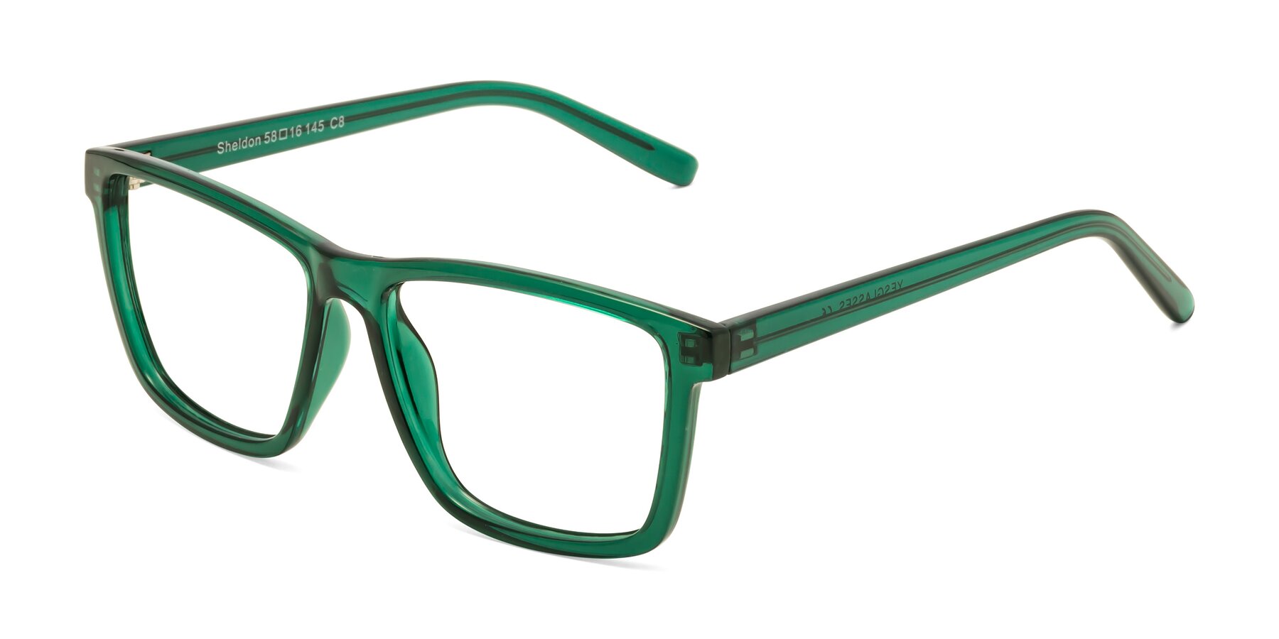 Angle of Sheldon in Green with Clear Blue Light Blocking Lenses
