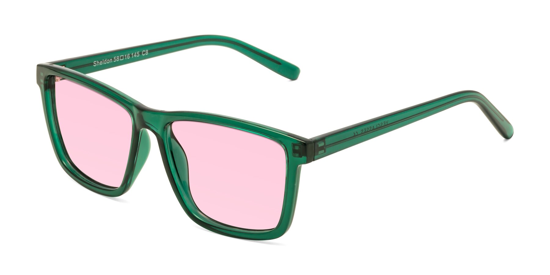 Angle of Sheldon in Green with Light Pink Tinted Lenses