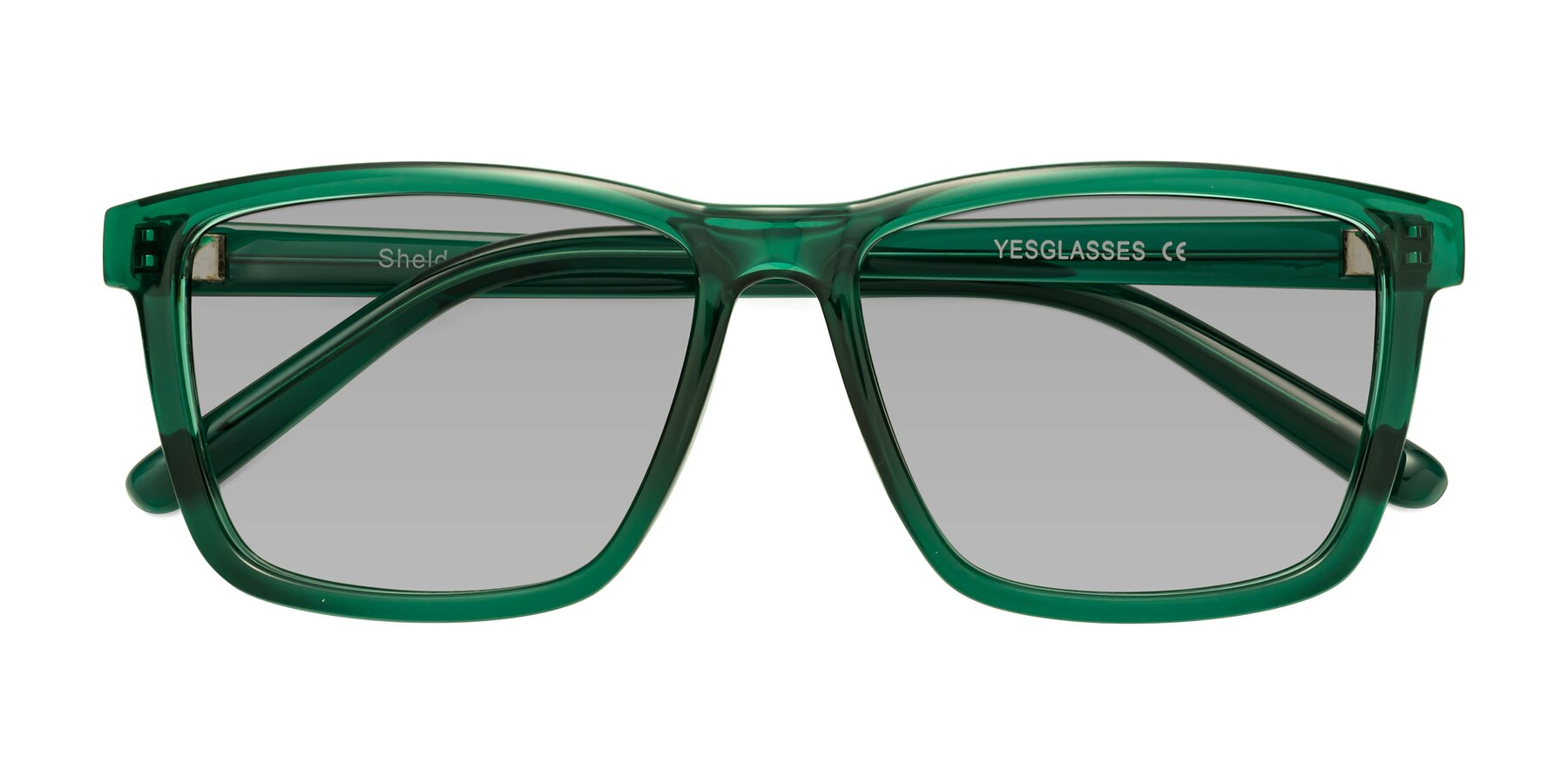 Folded Front of Sheldon in Green with Light Gray Tinted Lenses