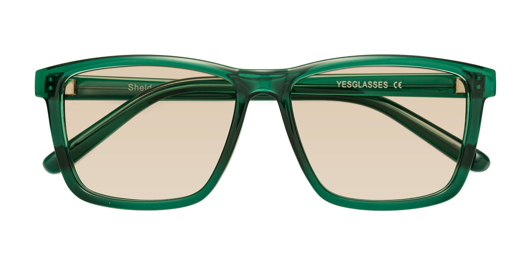 Folded Front of Sheldon in Green with Light Brown Tinted Lenses