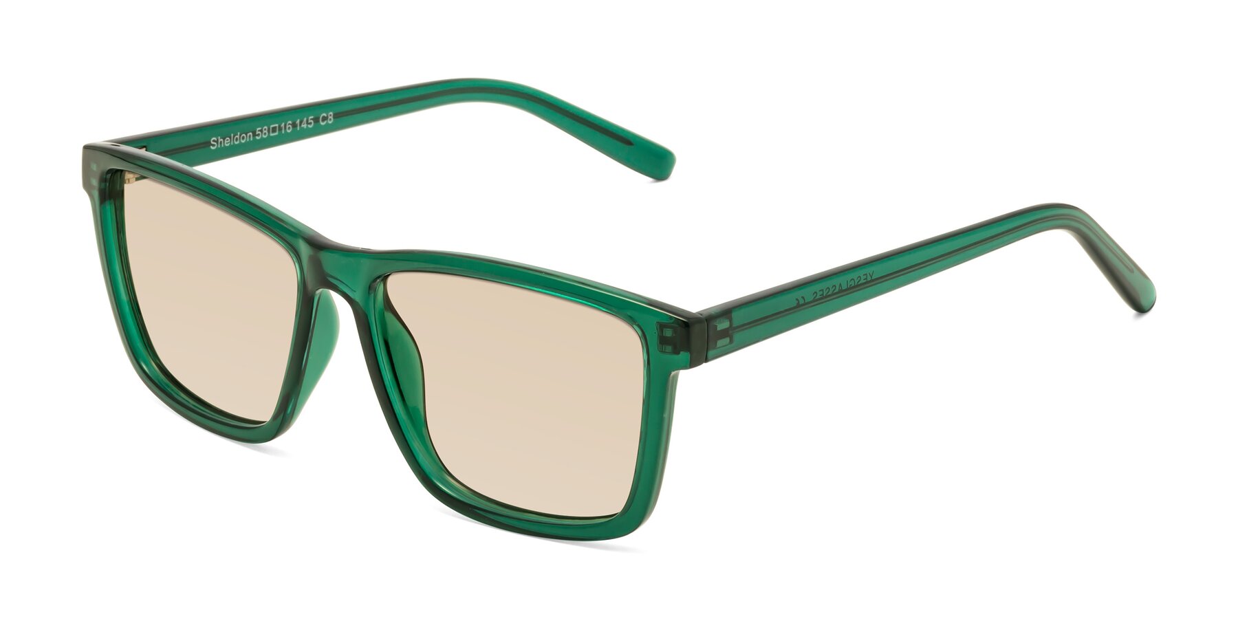 Angle of Sheldon in Green with Light Brown Tinted Lenses