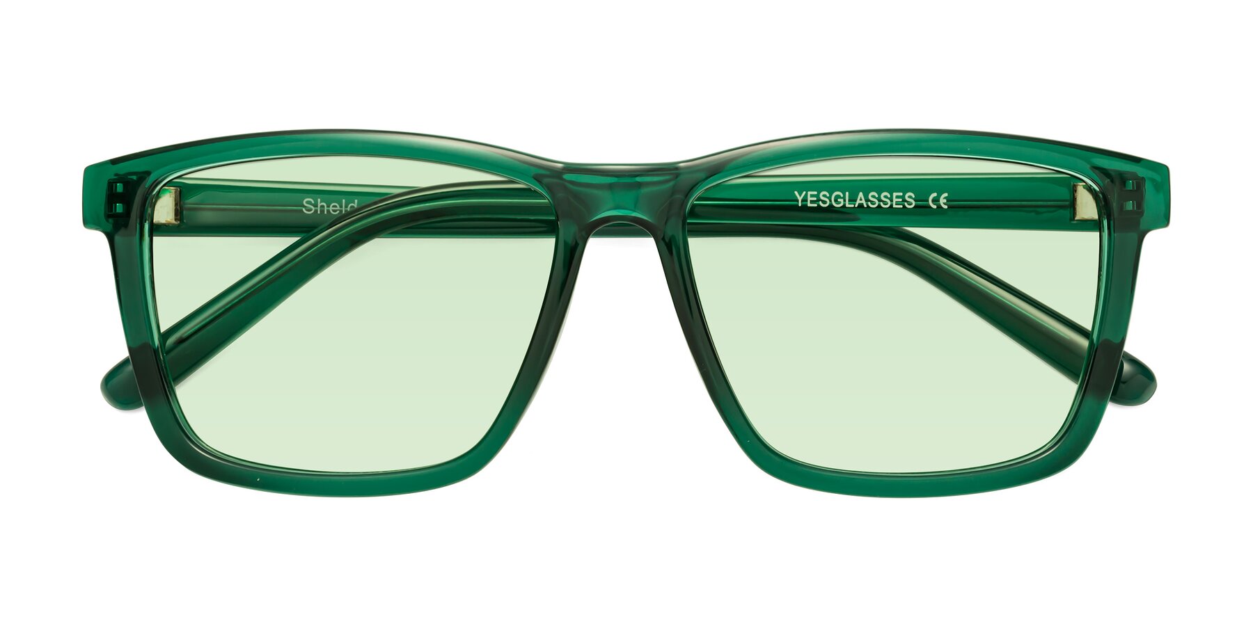 Folded Front of Sheldon in Green with Light Green Tinted Lenses