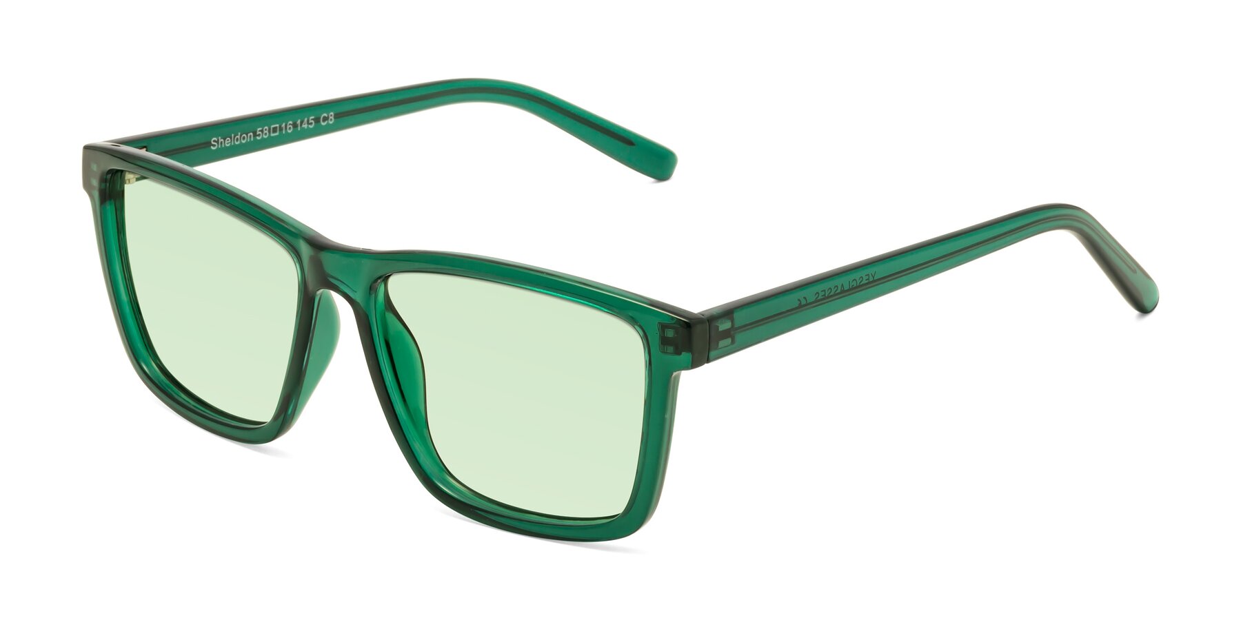 Angle of Sheldon in Green with Light Green Tinted Lenses