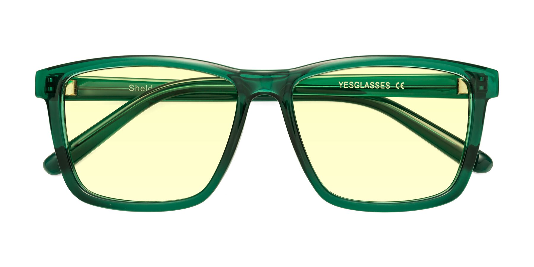 Folded Front of Sheldon in Green with Light Yellow Tinted Lenses