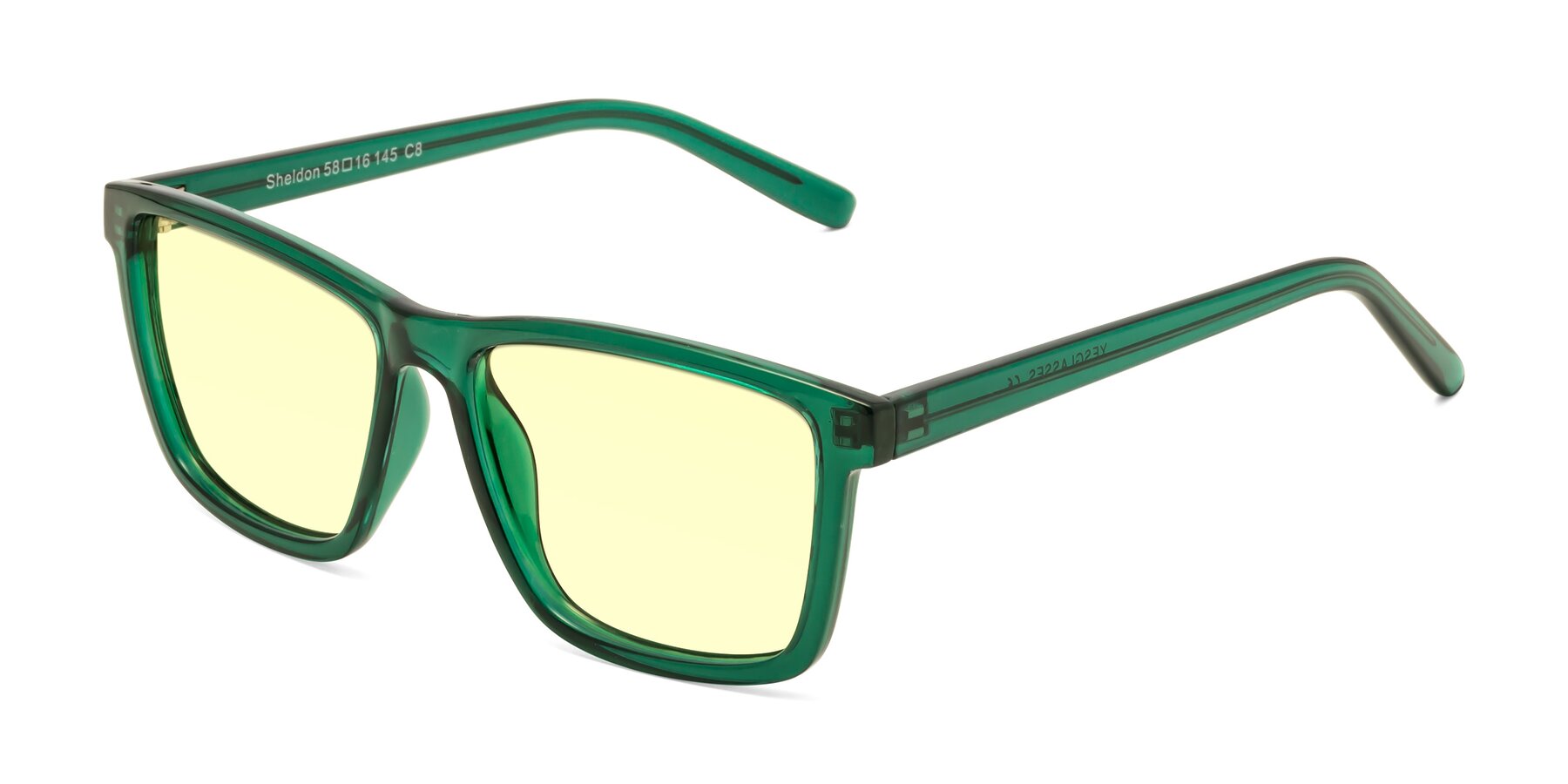 Angle of Sheldon in Green with Light Yellow Tinted Lenses
