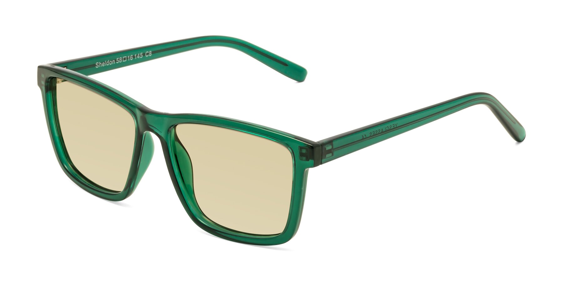 Angle of Sheldon in Green with Light Champagne Tinted Lenses